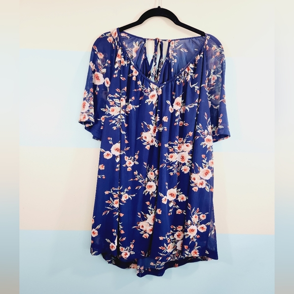 Siren Lily Plus Size Short Sleeve Navy Floral Blouse - Picture 6 of 7
